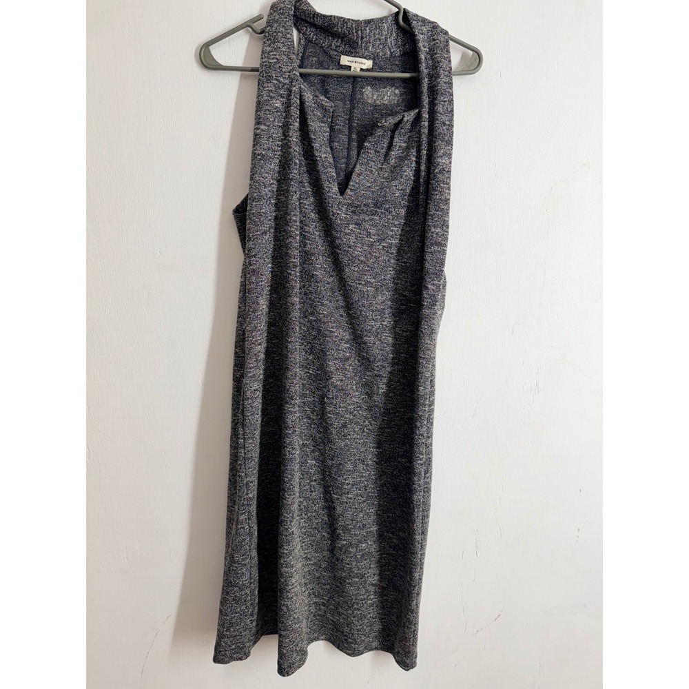 Max Studio Charcoal Grey Marl Knit Sleeveless Halter V-Neck Shift Dress XL